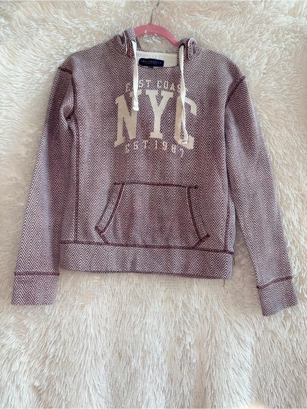 Aéropostale Maroon Chevron NYC Est. 1987 Fleece Hoodie XS